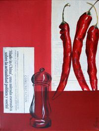 Peperoni - Acrylcollage, 40 cm x 30 cm